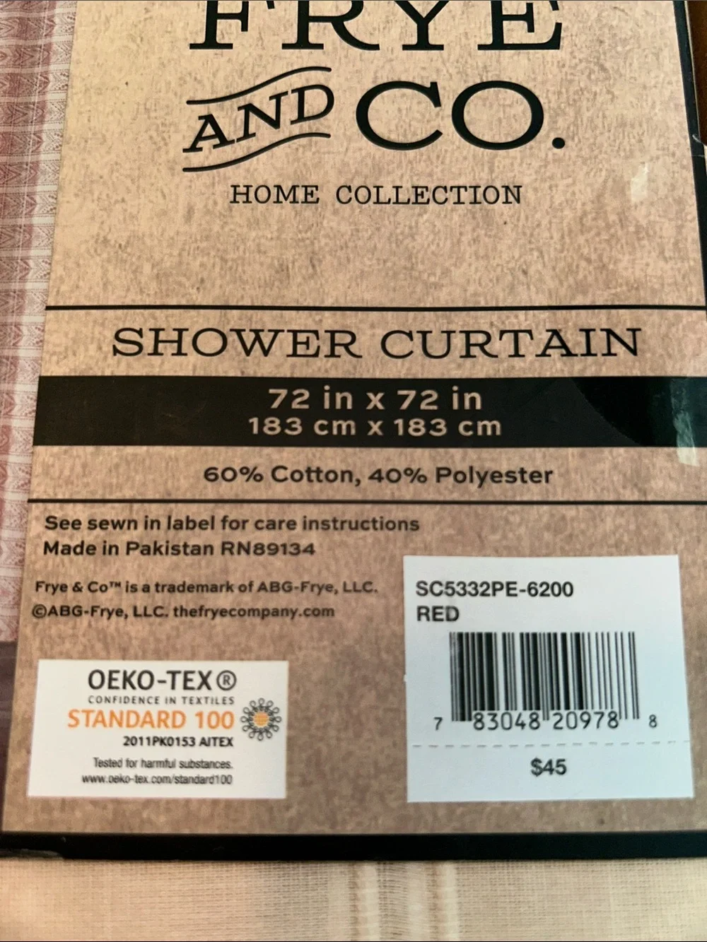 Frye & Co. Home Collection Shower Curtain Western Southwestern red NEW